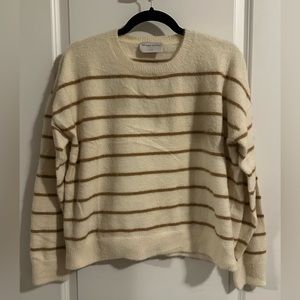 Modern Citizen|Tan & White stripe fuzzy sweater